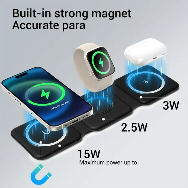 YL-MWC 3 in 1 Wireless Charger Magnetic Foldable Station